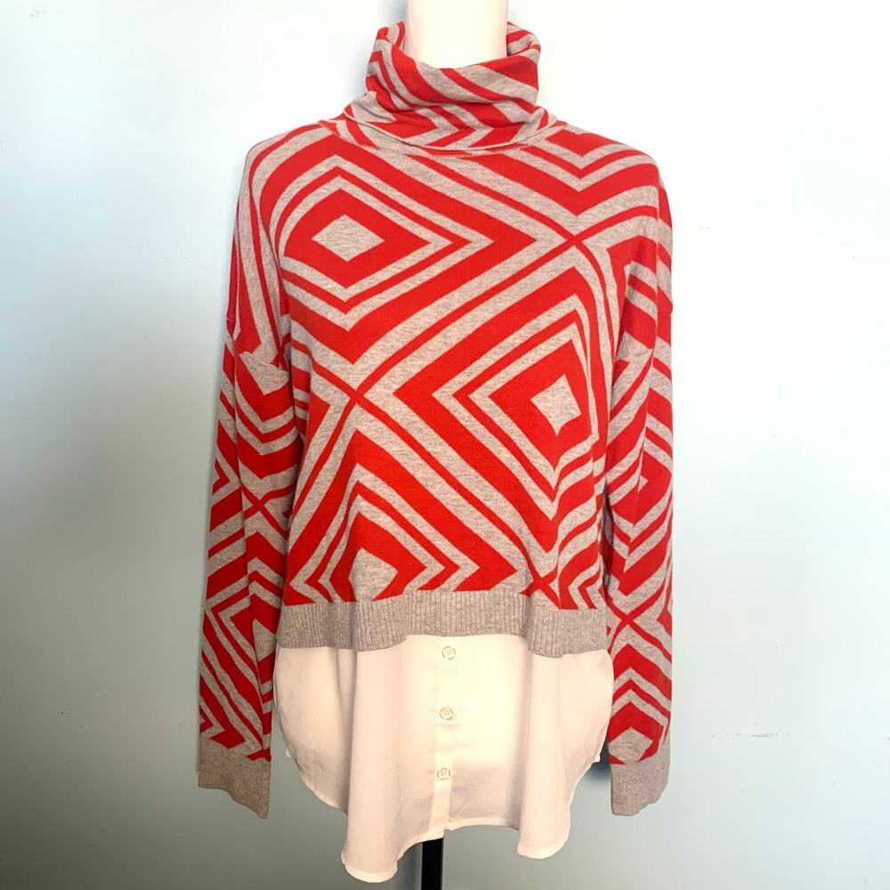 NWT Kensie Red Geometric Print Turtleneck Sweater with Shirttails Size M